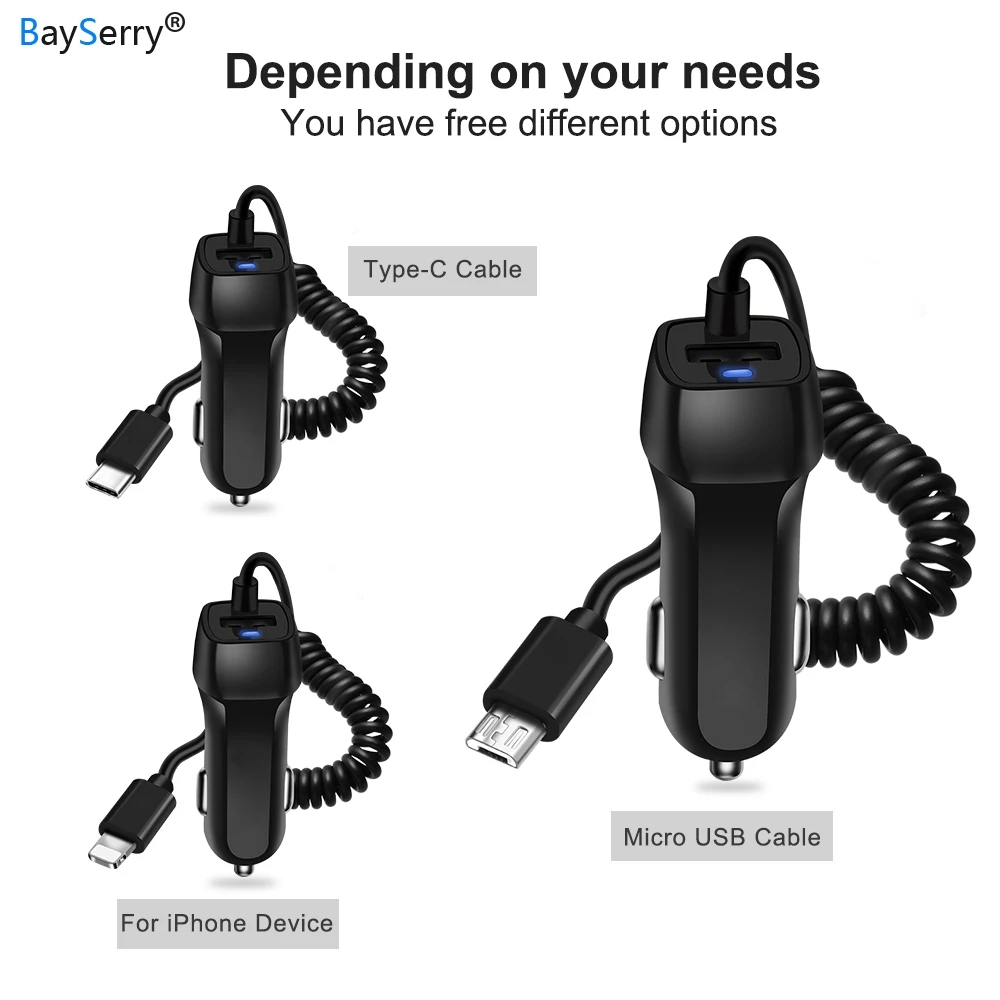 BaySerry двойной Переходник USB для зарядки в машине 2.1A автомобильное металлическое зарядное устройство для iPhone 11 11Pro 8 Plus XS Max для 8 Pin кабель автомобильный комплект