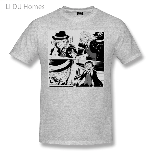 Manga Panels Chuuya Nakahara Bungou Stray Dogs Anime T Shirt Women Man's T-shirt Cotton Summer Tshirts Short Sleeve Graphics Tee gray