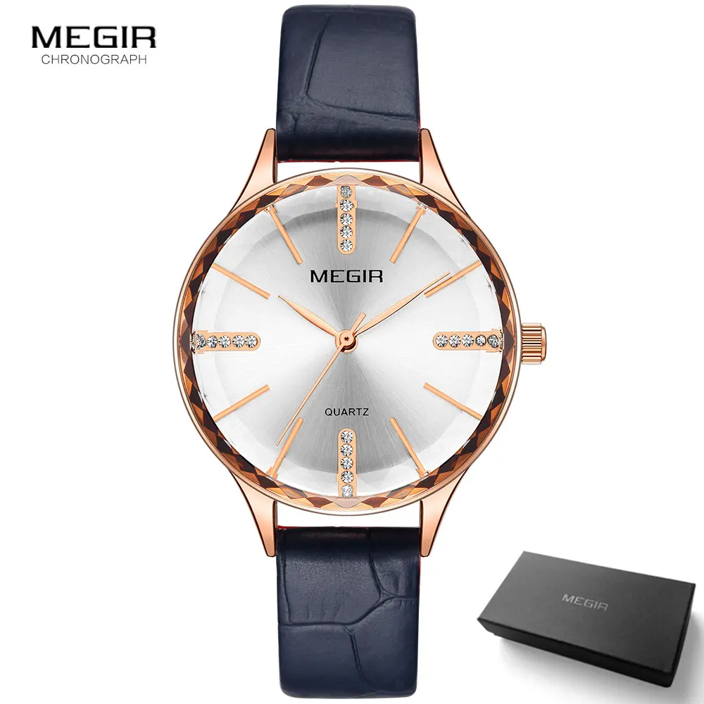 MEGIR женские часы кварцевые часы Роскошный кожаный ремешок женские наручные часы женские кварцевые часы Лидирующий бренд Relogio Feminino синий 4213 - Цвет: ML4213L-Blue