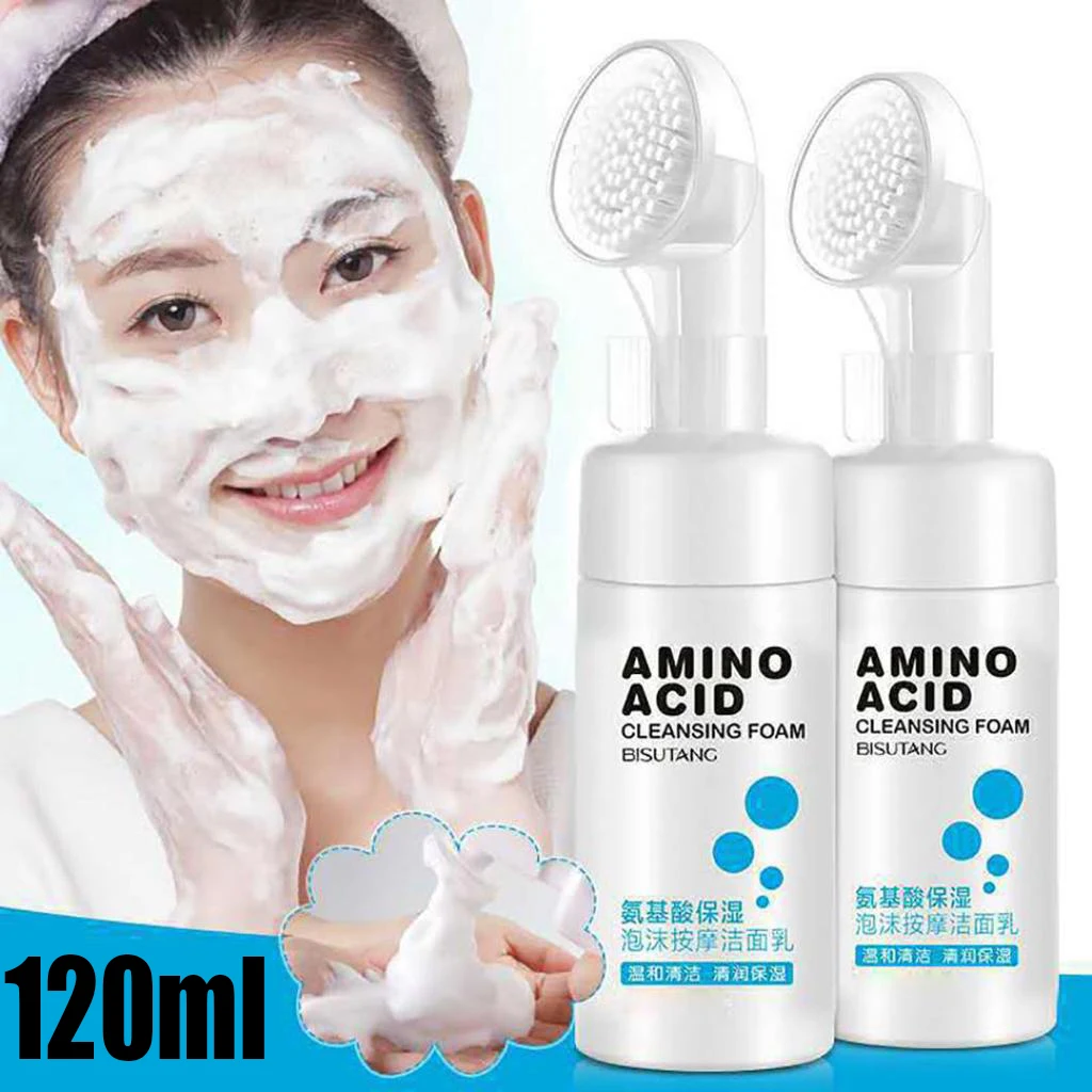 120ml  Skin Care Amino Acid Facial Cleansing Foam Acne Care Scrub Whitening Moisturizing Brush Anti Aging Massage Cleanser Anti