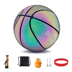 Basketball Holographic Glowing Reflective Basketball Cement Floor Individual Holographic Basketballs Luminous Glow Night Game