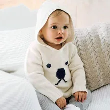 Г., осенне-зимняя одежда для малышей Вязаные Топы с капюшоном для маленьких мальчиков и девочек, толстовка с рисунком медведя из мультфильма, теплая мягкая одежда, одежда для детей от 0 до 18 месяцев