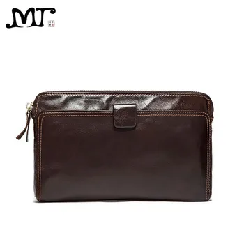

MJ Genuine Leather Clutch Solid Real Cowhide Leather Wallet Card Holder Male Purse Phone Bag Day Clutch for Business Person