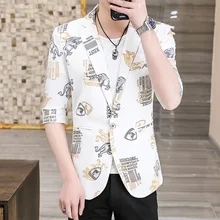 Aliexpress - 2021 New Summer High Quality Men’s Print Single Button Slim Hip Hop Mid-sleeved Blazer for Men