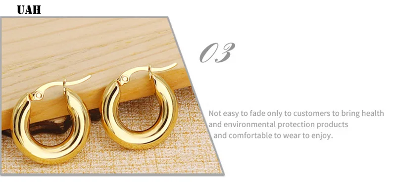 UAH Two-color Gold color Women Gift Sale Fashion Jewelry Stainless Steel Wives Round Fancy Hoop Earrings