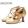 DKZSYIM Black Latin Dance Shoes Close Toes Ballroom Leather Tango Dancing Shoes Soft Suede Soles Party T-shape Dance Shoes Hells 1