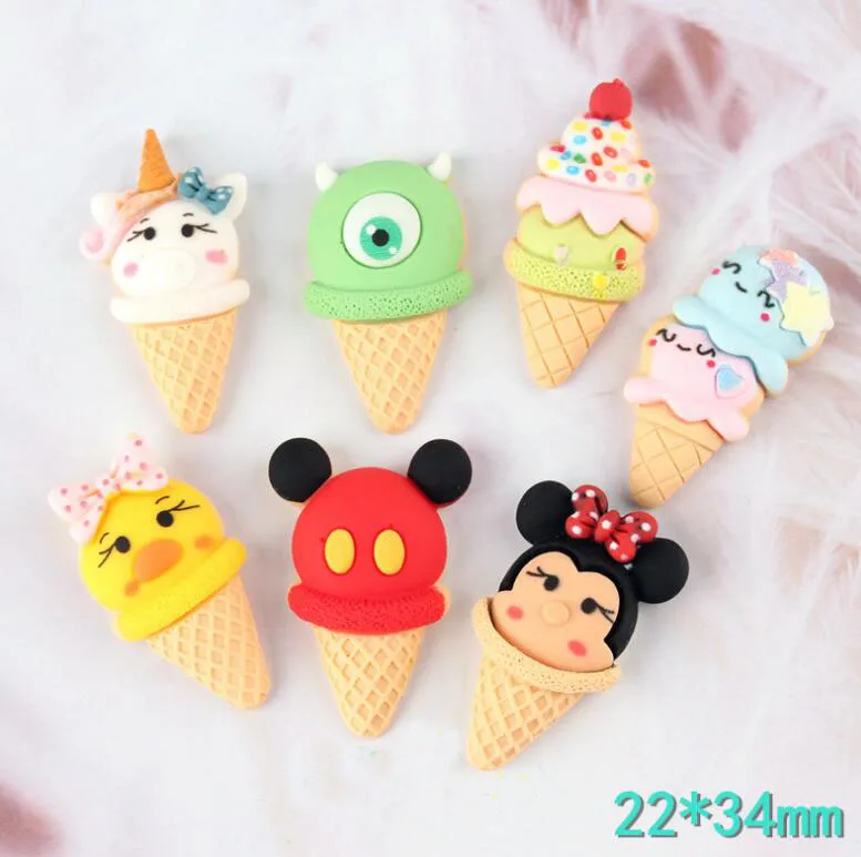 10pcs/lot Cartoon Ice Cream Flatback Resin Cabochon Kawaii Food DIY Scrapbooking Craft for Hair Bows Center Phone Decor