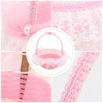

1pc Wedding Flower Basket Lace Round Flower Basket Delicate Flower Girl Basket