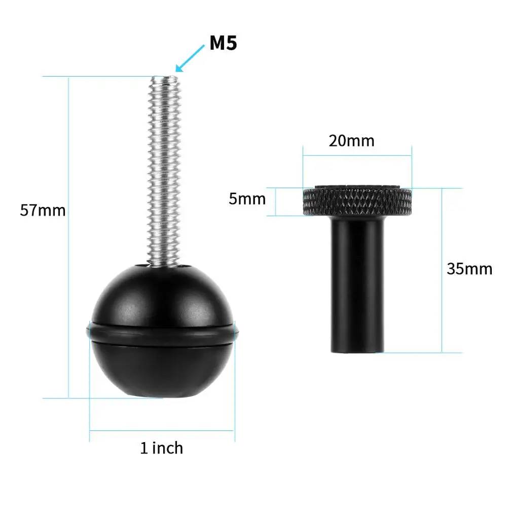 BGNING – adaptateur de tête de boule de 1 pouce 1/4 M5, montage fixe à vis réglable pour appareil photo de plongée sous-marine