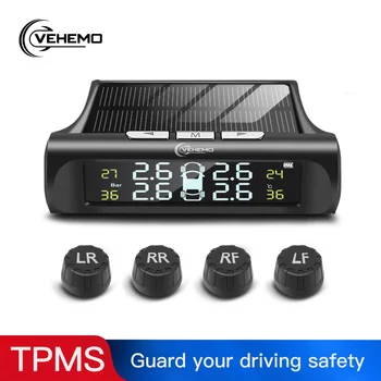 

Solar Charging Car TPMS Android Tire Pressure Sensor Digital Tyre Pressure Monitoring System Alarm Gauge 2pcs External Sensor