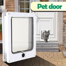 Кошка лоскут двери с 4 способа безопасности замок с рисунком собачки и котика клапаном дверные замки для собак кошек котенок из АБС-пластика Пластик мелких животных ворота комплект кота собаки двери
