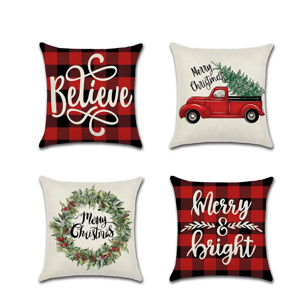 

Christmas Day Cushion Case Car Home Decor Pillows Cases Wreath Sofa Bed Cushions Cover Linen Pillow Covers 45*45cm