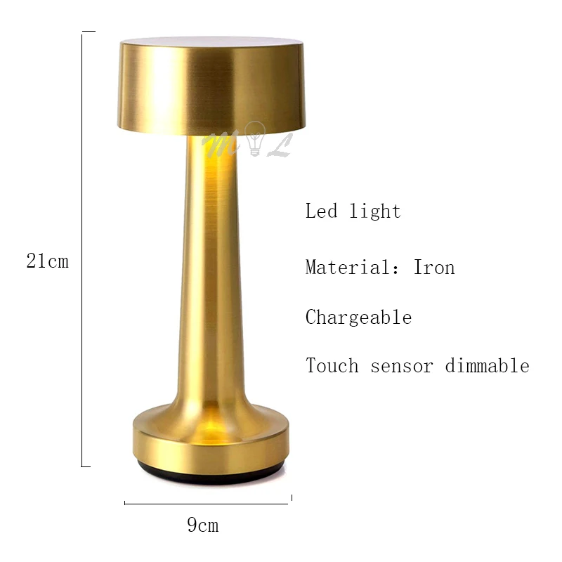 Сенсорные настольные лампы современный светодиодный для бара ресторана простая настольная лампа металлическая настольная лампа с регулируемой яркостью арт-деко заряжаемая лампа - Цвет абажура: A Gold