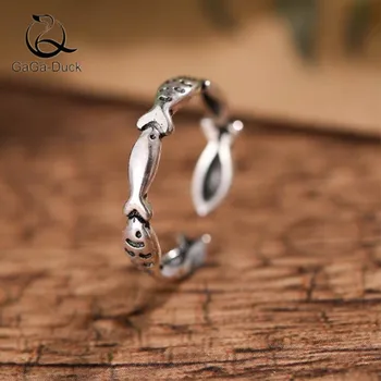

New Retro Jewelry Personality 925 Sterling Silver Simple Cute Fish Animal Thai Silver Women Opening Rings R181