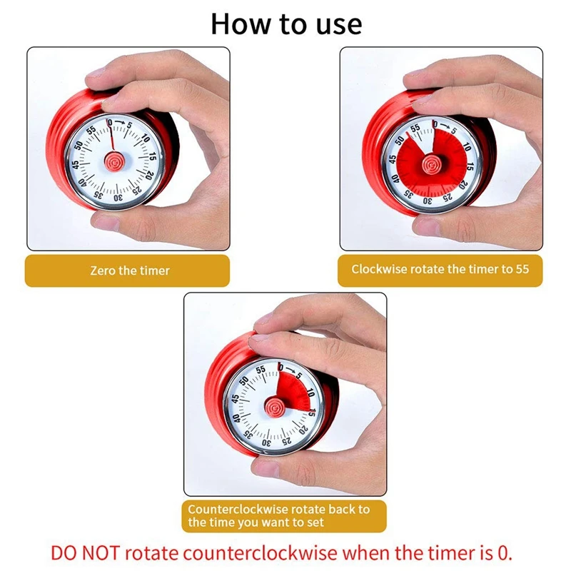 60 Minutes Mechanical Timer-Magnetic Visual Countdown Timer with Alarm for Kitchen Cooking Baking Sports Kids(Red