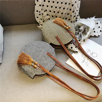 

2019 Round Straw Bags Women Summer Woven Beach Cross Body Bag Circle Bohemia Handbag Woven bag