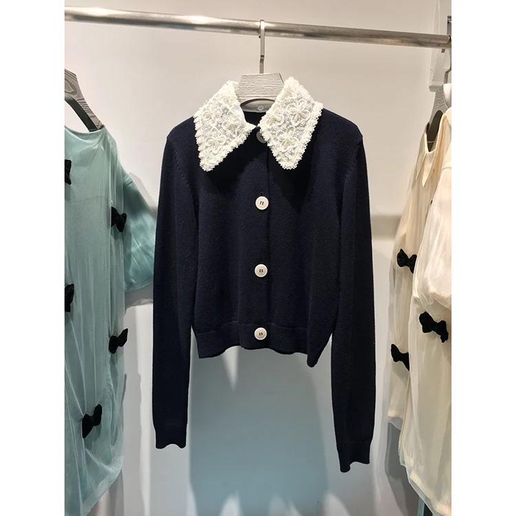Elegant Lace Beading Cardigans Women Long Sleeve