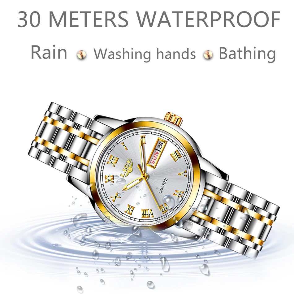 LIGE Fashion Women Watches Gold Blue Ladies Bracelet Watches Reloj Mujer 2020 New Creative Waterproof Quartz Watch For Women+Box