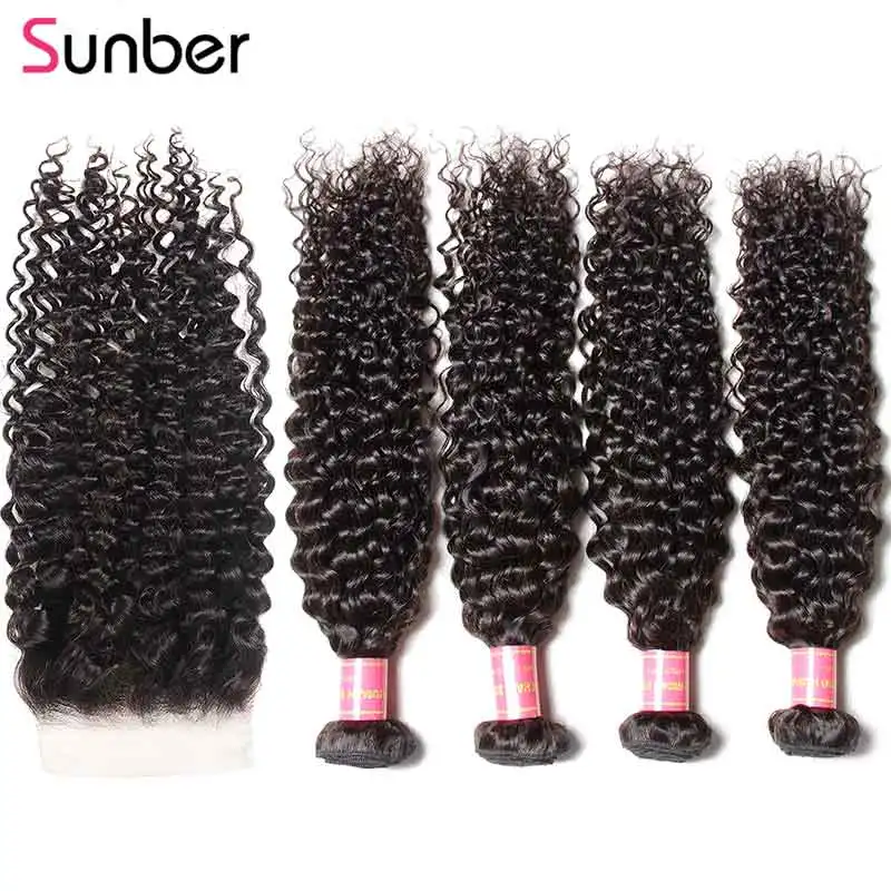 

Sunber Hair Curly Bundles with 5X5 Closure 10-26 inch Hair Extension Human Hair Peruvian Bundles With Closure Remy Hair