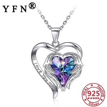 شراءYFN 925 فضة القلب الجناح قلادة قلادة كريستال الزركون