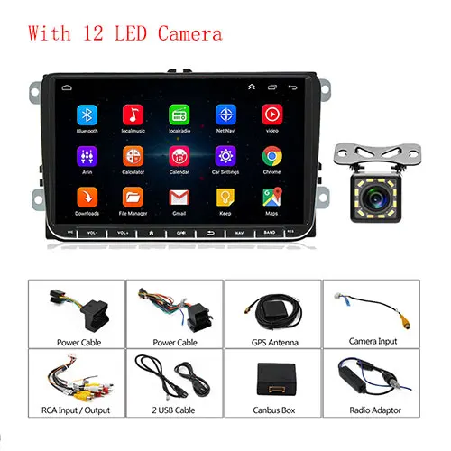 With 12 LED Camwera Camecho " Android 9,0 2din автомобильный Радио gps навигатор плеер для VW SKODA GOLF Golf 6 POLO PASSAT B5 B6 сиденье Jetta авто радио - Цвет: With 12 LED Camwera