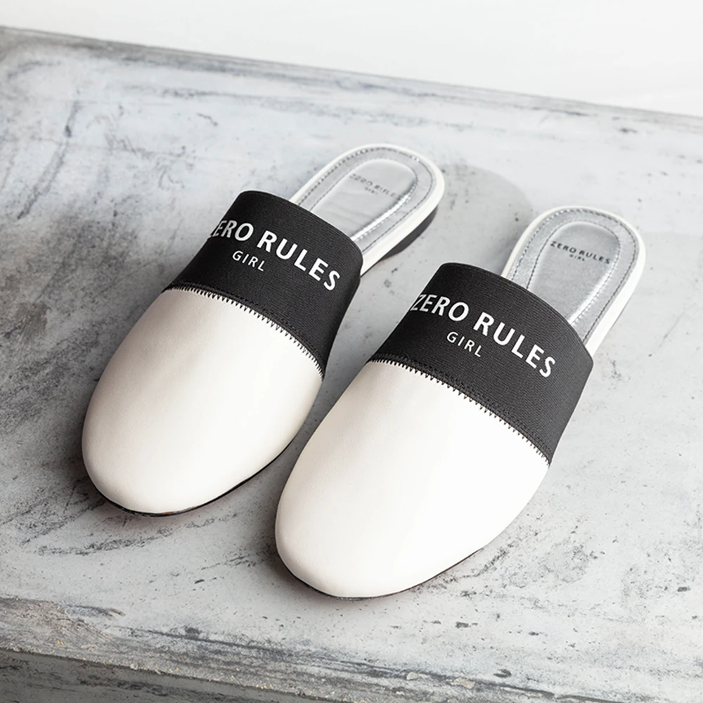 

Junetxin Women Round Toe Slippers Female White Comfortable Flats Ladies elastic mules Slip-on Fashion Designer Shoes Size 35-40