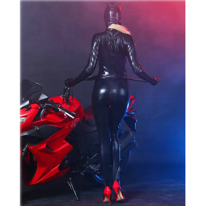 ANNJOI горячий латекс облегающий комбинезон кожзаменитель сексуальный кот женский комбинезон облегающий Костюм Стретч белье костюм эротический костюм мотоциклетная одежда