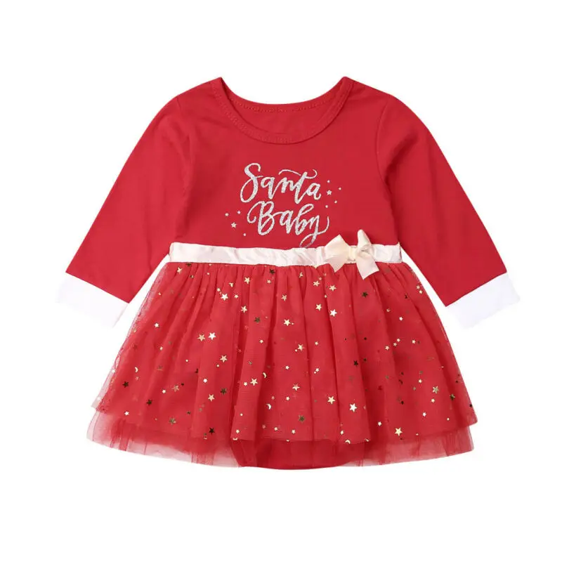 LOOZYKIT/фатиновое платье-пачка с блестками для новорожденных девочек одежда с длинными рукавами и круглым вырезом рождественское платье с Сантой