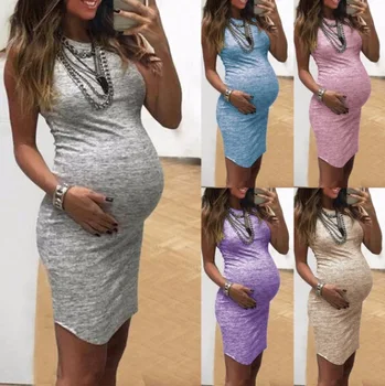 

2020 Maternity Women Dress Pregnancy Dresses Mama Clothes Flattering Side Ruching Scoop Neck Pregnant Womens Clothing