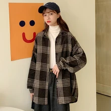 

2020 HOT Autumn Winter Women Blouses Korean Style Cotton Sanding Plaid shirt Jacket Loose top female blusas mujer de moda 2020