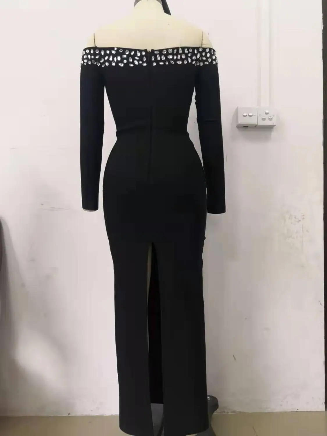 High Quality Black Sexy Women Slash Neck Long Sleeve Bandage Rayon Homecoming Elegant Party Dress