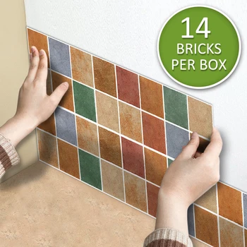 

Funlife® AMERICAN STYLE 14pcs Vintage Colored Stone Self-adhesive Waterproof Backsplash Tile Sticker for Kitchen Bathroom