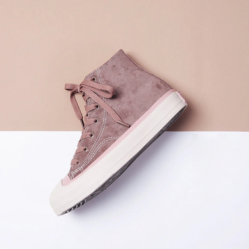 Коричневый Winter Plush High-Top Women Canvas Shoes Comfortable Flat Warm Breathable Flock Shoes Winter New Fashion Trendy Shoes Women - Цвет: Коричневый