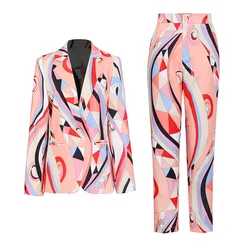 Nova moda outono festa de trabalho imprimir jaqueta blazer calças ternos elegantes negócios chique conjuntos calças femininas pista