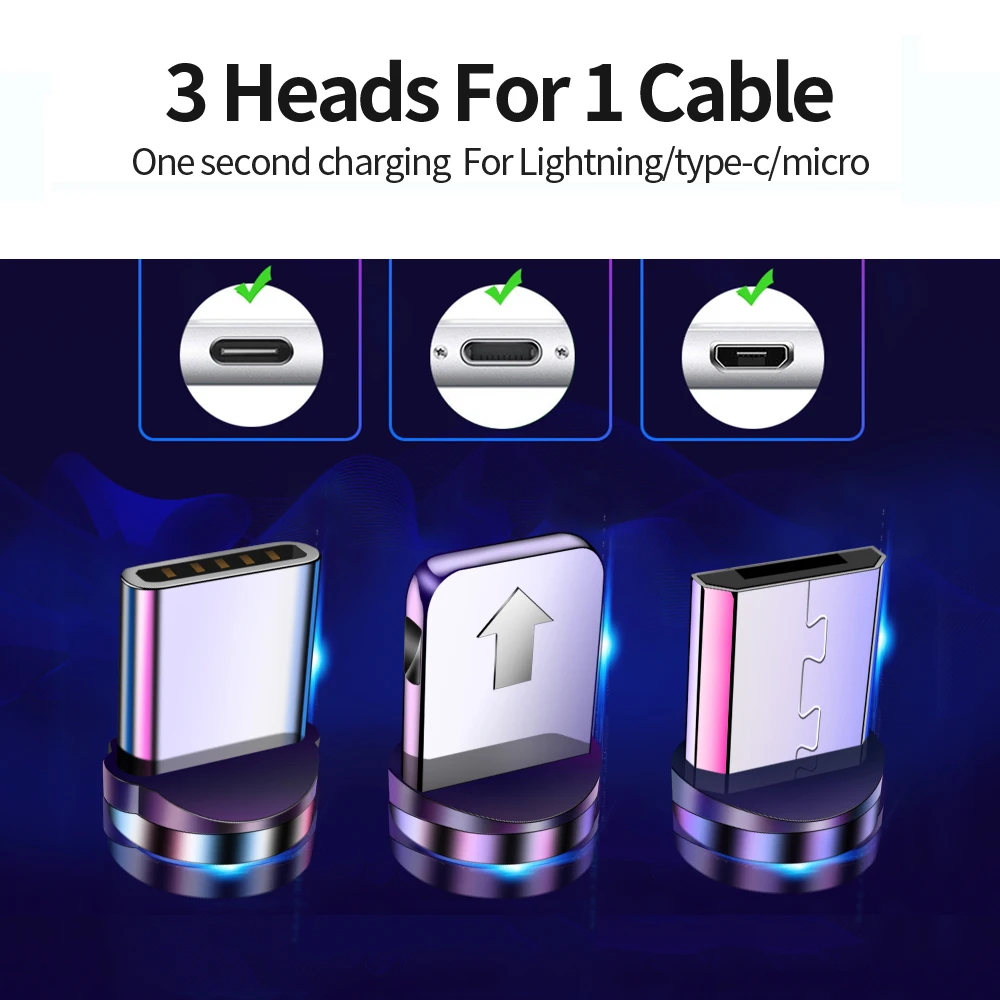 Магнитный зарядный кабель Tisluo Micro USB Type C для быстрой зарядки iPhone Xiaomi Samsung Huawei 1 м