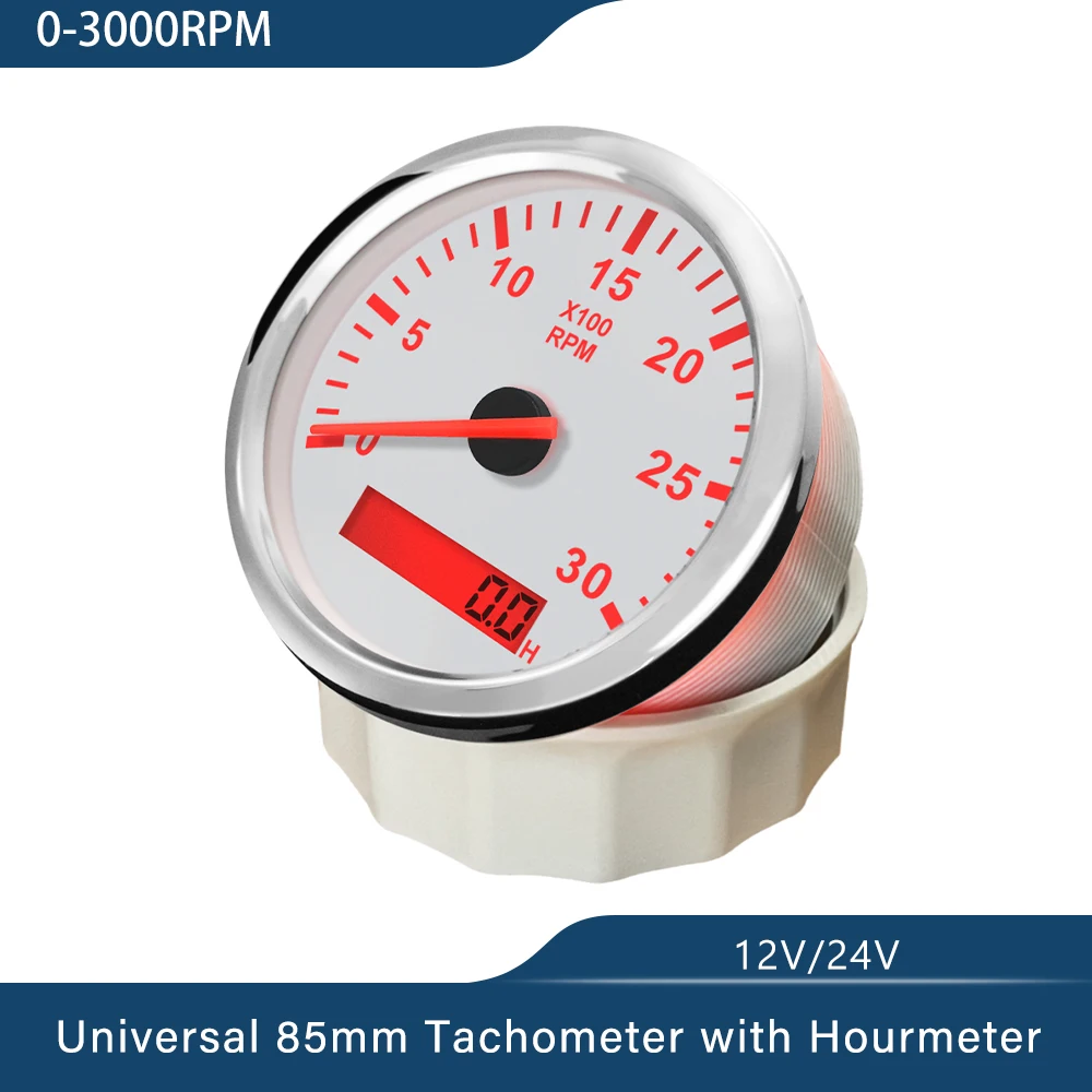KUS Tachometer RPM Gauge REV Meter with Hour Meter 0-6000RPM 85mm 12V/24V with Backlight KUS Tachometer RPM Gauge REV Meter with Hour Meter 0-6000RPM 85mm 12V/24V with Backlight