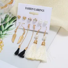 6 шт., серьги для женщин, модные, персональные, серьги с жемчугом в виде листа любви, набор кисточек, Brincos, модное ювелирное изделие, Aretes De Mujer Bohemio