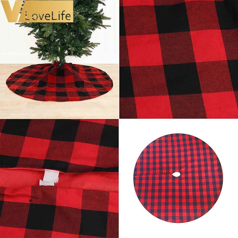 36" Red and Black Buffalo Plaid Christmas Tree Skirt Xmas Tree Skirt Christmas Decorations for Tree