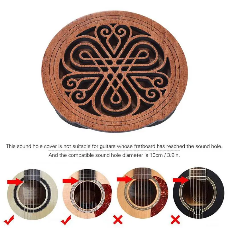 Guitar Wooden Soundhole Sound Hole Cover Block Feedback Buffer Mahogany Wood for EQ Acoustic Folk Guitars 7