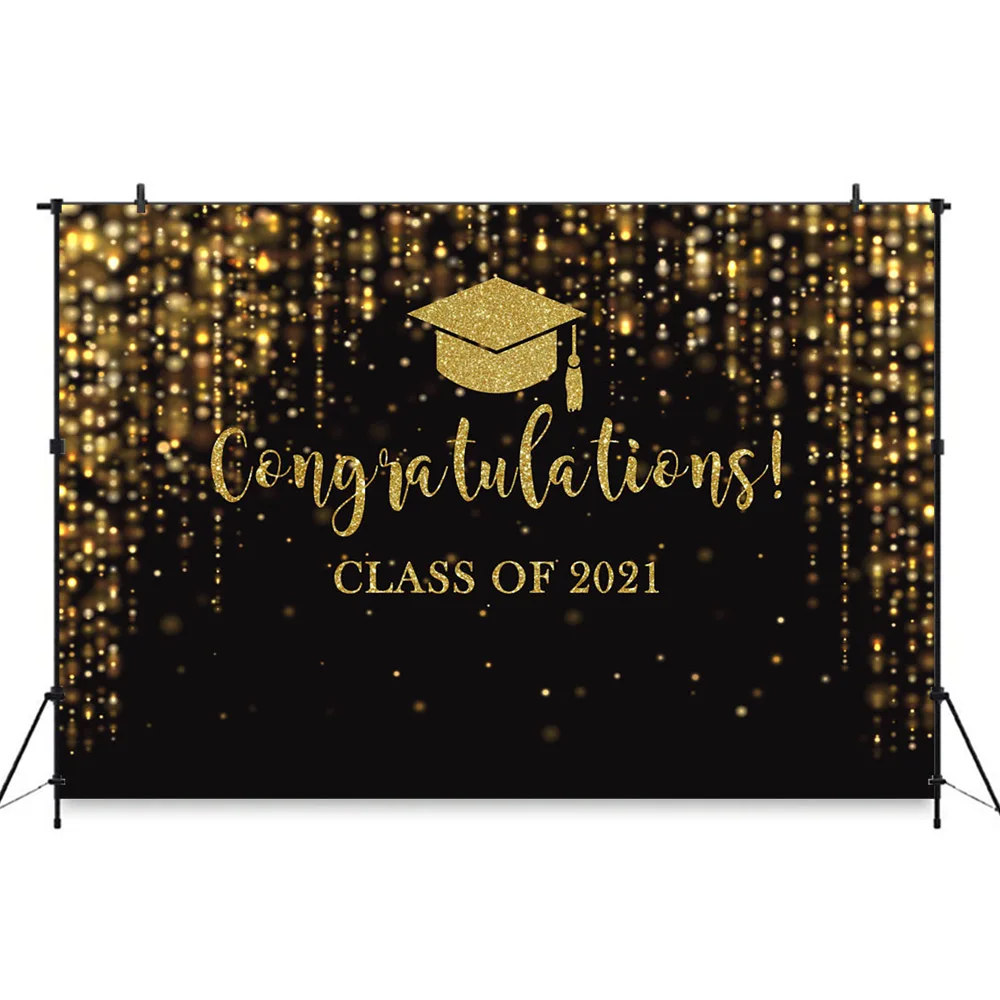 Graduation Ceremony Background 2021 Graduate Celebration Party Banner  Decoration Backdrop Gold Sliver Font Adult Photo Studio - Backgrounds -  AliExpress