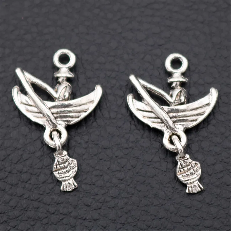 

WKOUD/ Fisherman Pendant Boat with Fish Charm Dad's hobby DIY Fishing Enthusiasts Jewelry Tibetan Silver 30*18mm A863 8pcs