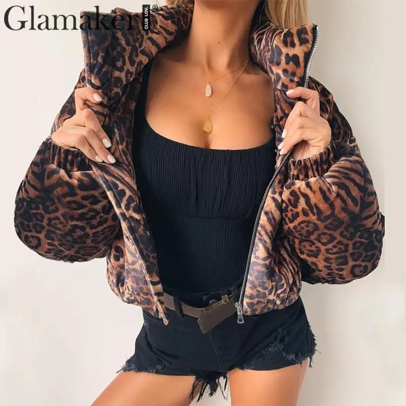 Glamaker, леопардовая зимняя женская куртка, Осеннее теплое короткое пальто с длинным рукавом, куртка, уличная одежда, базовое Сексуальное Женское модное шикарное пальто, Новинка