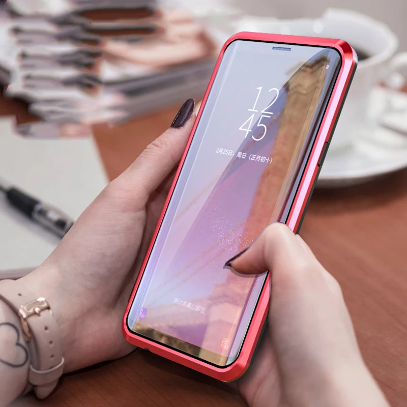 360 магнитный двойной чехол из закаленного стекла для samsung Galaxy S10 S9 Plus s10plus S8 Магнитный флип-чехол для samsung Note 10 Pro 9