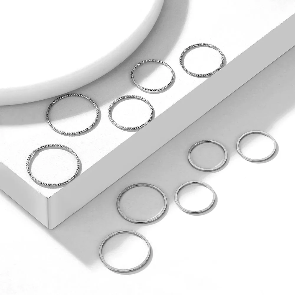 10Pcs/Set Fashion Punk Minimalist Midi Round Twist Ring Set for Women Bohemia Vintage Metal Knuckle Finger Rings Jewelry