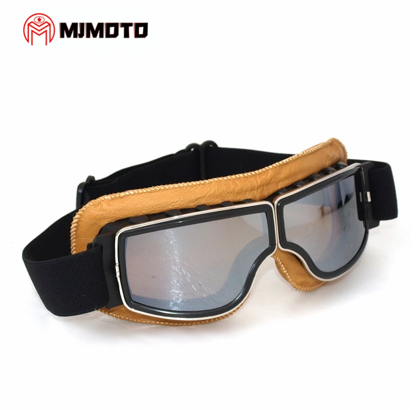 MJMOTO желтый кожаный мотоциклетный шлем очки Jet Pilot солнцезащитные очки Крейсер Скутер грязи езда на велосипеде очки мотокросса