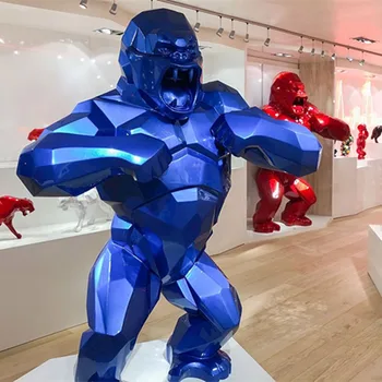 

52cm Big Monkey King Kong Living Room Decoration Gorilla Sculpture Geometric FRP Modern Statue Birthday Gift For Wedding R3538