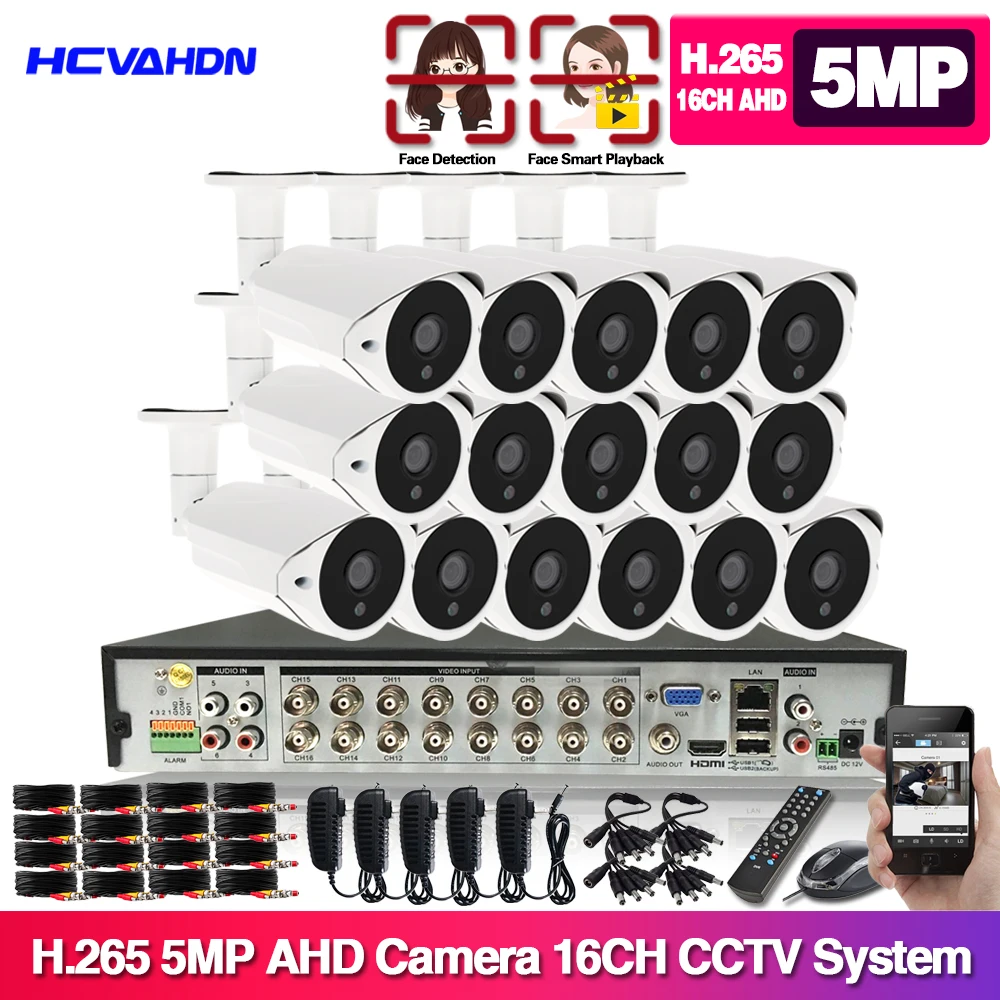 

16CH 5MP HDMI DVR Outdoor Security Camera System Set 16pcs IR Weatherproof CCTV Video Surveillance Cameras 16 Channel DVR Kit
