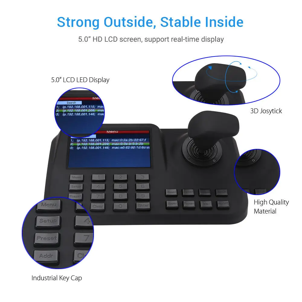 Clavier De Contrôleur PTZ PoE Réseau 4D Joystick Pour Caméra, écran LCD, Noir