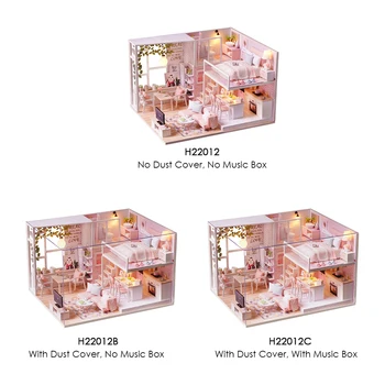 

DIY Miniature Loft Dollhouse Kit Realistic Mini 3D Pink Wooden House Room Toy with Furniture LED Lights Children's Day Gift