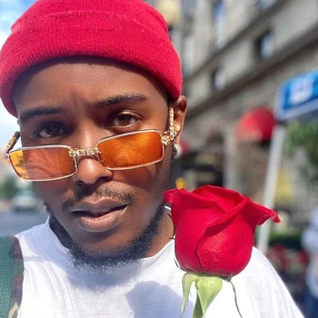 

QPeClou New Vintage Metal Small Square Sunglasses Women Fashion Luxury Handmade Diamond Sun Glasses Men Retro Show Shades